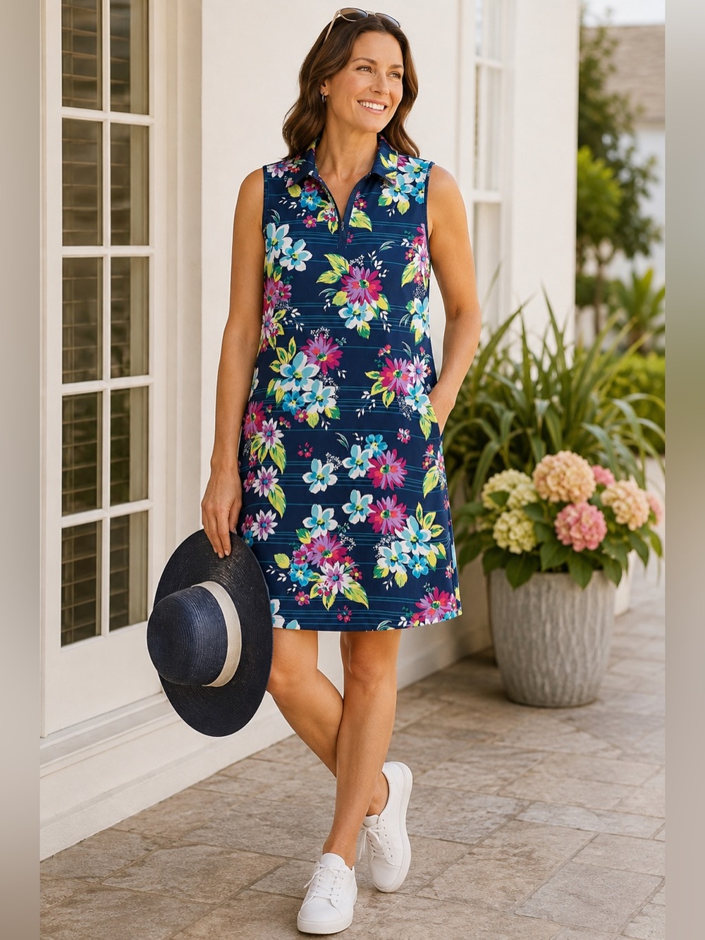 Rafaella Weekend Reversible Floral Geometric Sleeveless Dress Large